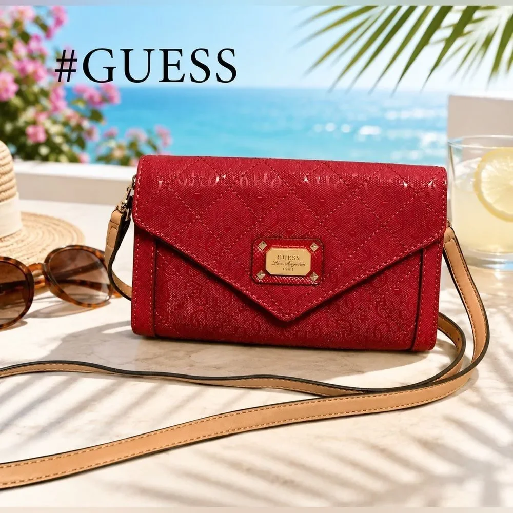 Guess Deep Pink Monogram Crossbody